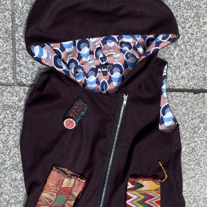 Sleeveless hoody, beautifully lined, embellished with embroidered pocket bags. Size: 10